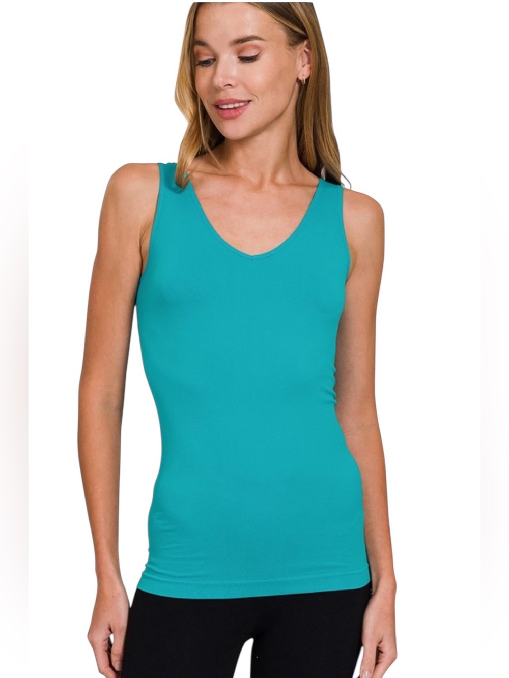 Zenana Light Teal stretchy Seamless Two Way Tank Top